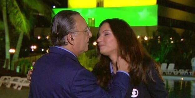 Globo abre sinal e mostra Galvão beijando Patrícia Poeta