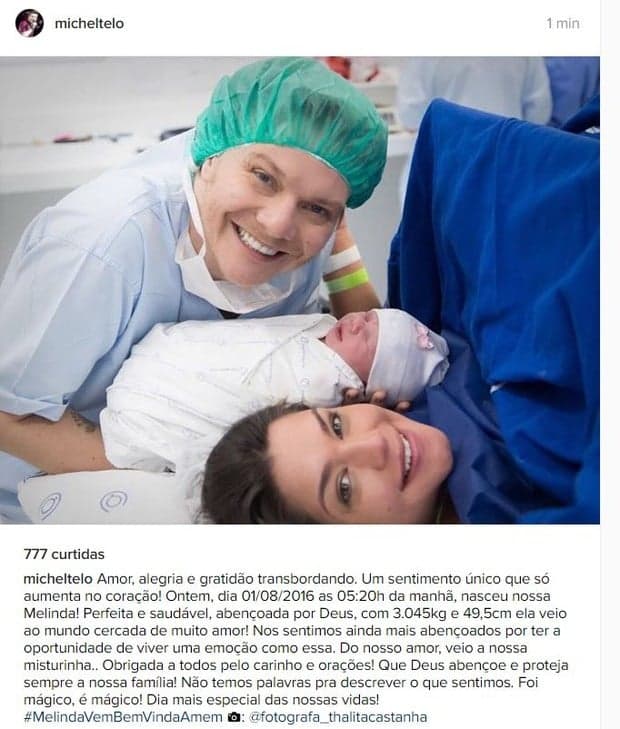Nasce Melinda, filha de Thaís Fersoza e Michel Teló: "Gratidão transbordando"