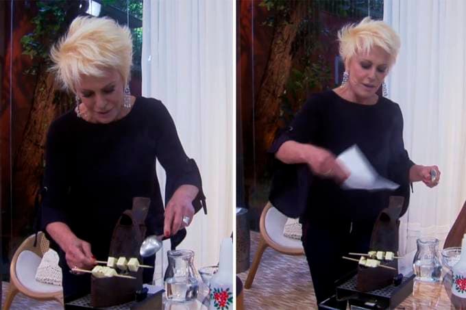 Ana Maria Braga faz churrasco com ferro de passar roupa e se queima ao vivo
