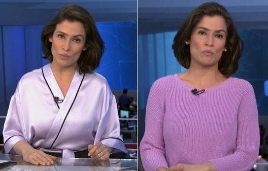 Renata Vasconcellos aparece com "roupão" esquisito na Globo e vira piada