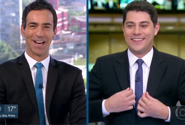 César Tralli e Evaristo Costa aparecem com a mesma roupa durante apresentação de jornal