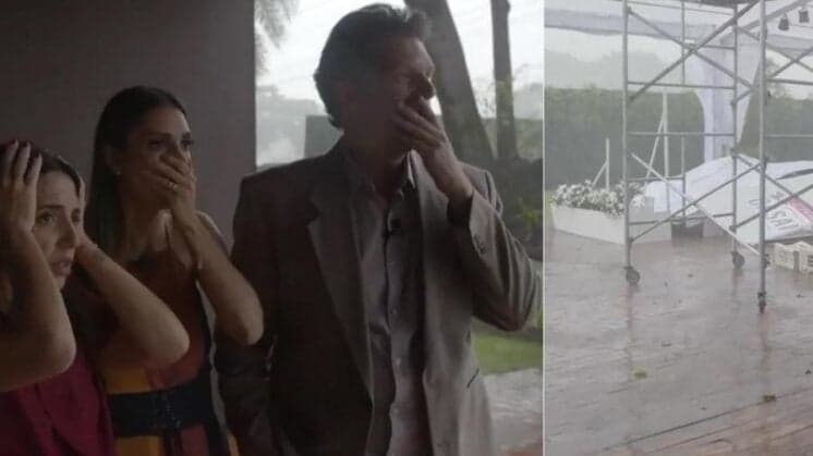 Tempestade destrói estrutura de programa do SBT e deixa apresentadores desesperados