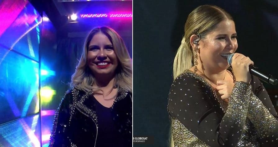 Marília Mendonça no Faustão e no Multishow ao mesmo tempo (Foto: Reprodução) Marília Mendonça no Faustão e no Multishow ao mesmo tempo (Foto: Reprodução)
