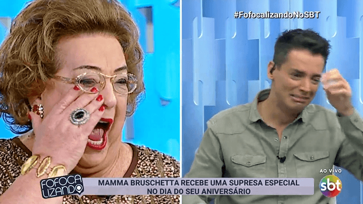Mamma Bruschetta recebe surpresa de aniversário no Fofocalizando e faz Leo Dias chorar ao vivo