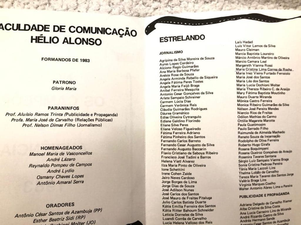 Glória Maria na época foi escolhido como patrono da turma Glória Maria na época foi escolhido como patrono da turma