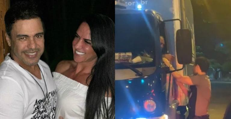 Zezé di Camargo encontra caminhão com sua foto, sai do carro e tem ação chocante