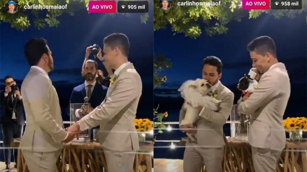O casamento de Carlinhos Maia e Lucas Guimarães foi acompanhado por quase 1 milhão de pessoas no Instagram.(Foto: Reprodução/Instagram) O casamento de Carlinhos Maia e Lucas Guimarães foi acompanhado por quase 1 milhão de pessoas no Instagram.(Foto: Reprodução/Instagram)