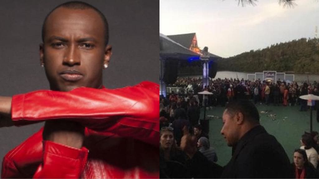 Show de Thiaguinho é cancelado depois de palco ceder dentro de lagoa (Montagem: TV Foco) Show de Thiaguinho é cancelado depois de palco ceder dentro de lagoa (Montagem: TV Foco)