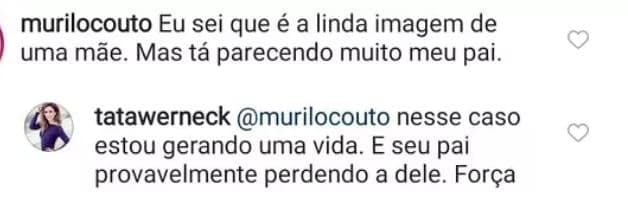Tatá Werneck responde comentário maldoso de Murilo Couto sobre a gestação de sua primeira filha com o namorado Rafa Vitti (Foto: Reprodução / Instagram) Tatá Werneck responde comentário maldoso de Murilo Couto sobre a gestação de sua primeira filha com o namorado Rafa Vitti (Foto: Reprodução / Instagram)