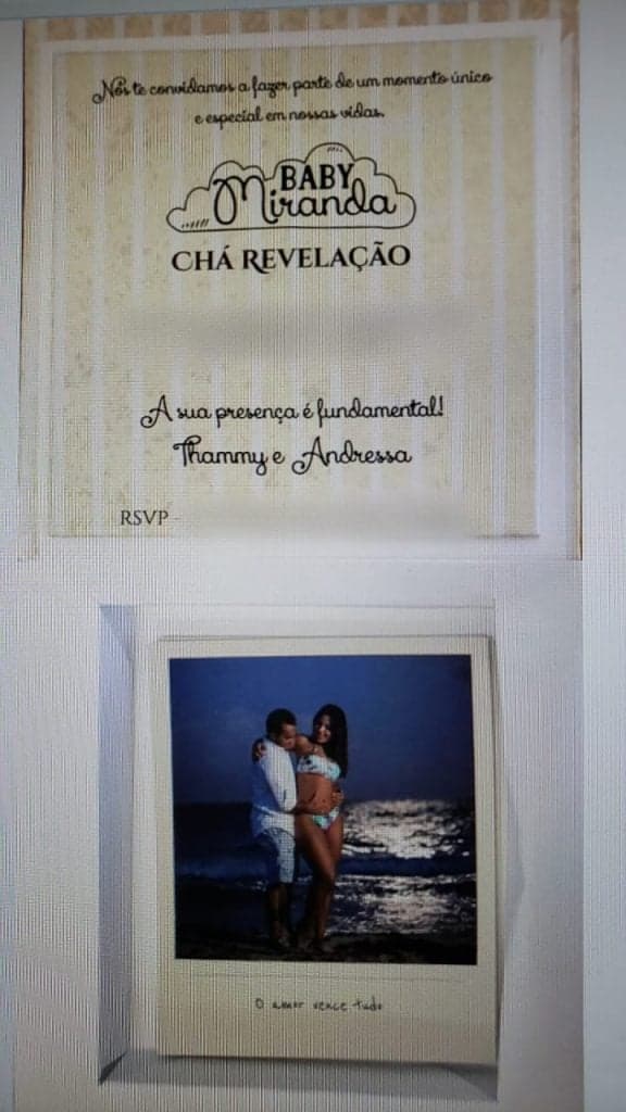 Convite de chá de bebê do filho de Gretchen, Thammy Miranda Foto: Reprodução Convite de chá de bebê do filho de Gretchen, Thammy Miranda Foto: Reprodução