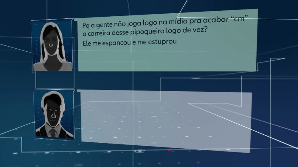 Mulher que acusa Neymar fala com advogado afirmando que jogador a espancou e estuprou — (Foto: TV Globo/Reprodução) Mulher que acusa Neymar fala com advogado afirmando que jogador a espancou e estuprou — (Foto: TV Globo/Reprodução)