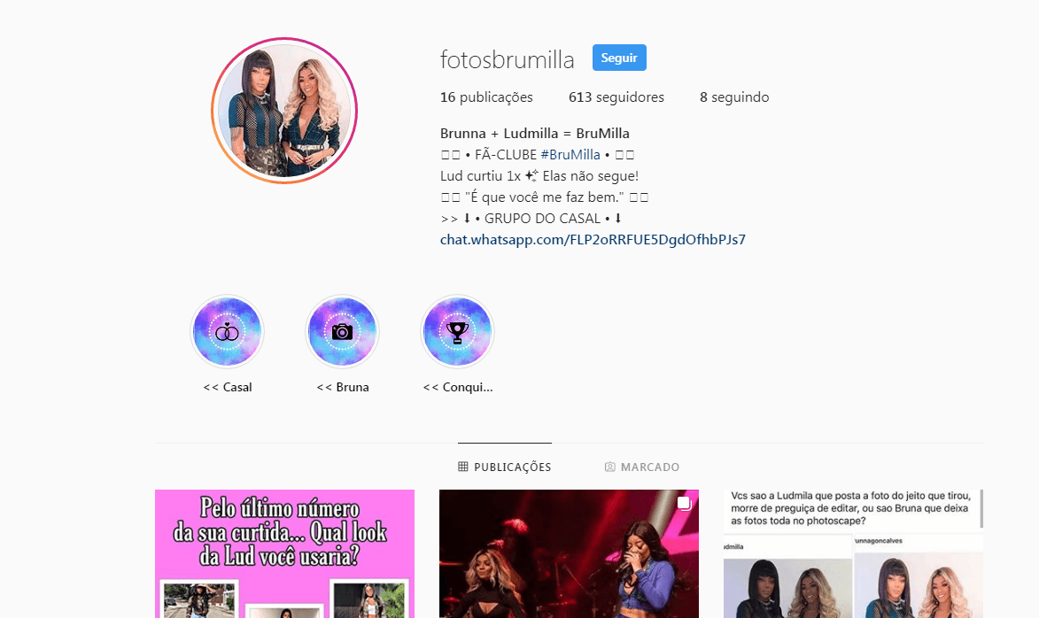 Um dos perfis que shippam Ludmilla e Brunna (Foto: Reprodução/ Instagram) Um dos perfis que shippam Ludmilla e Brunna (Foto: Reprodução/ Instagram)