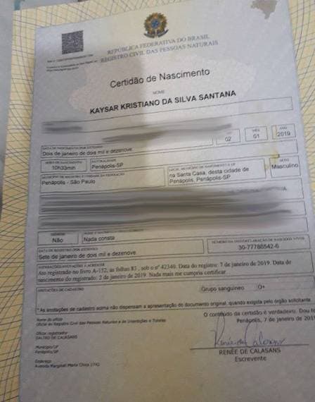 Certidão do pequeno Kaysar (Foto: Reprodução) Certidão do pequeno Kaysar (Foto: Reprodução)