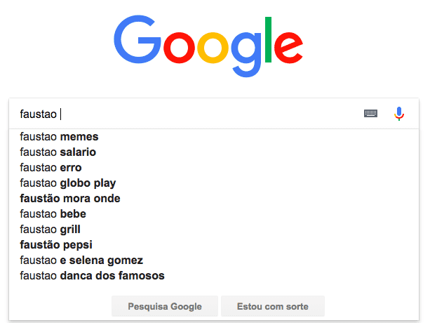 Resultado das buscas no google com o nome Faustão. Foto: Reprodução Resultado das buscas no google com o nome Faustão. Foto: Reprodução
