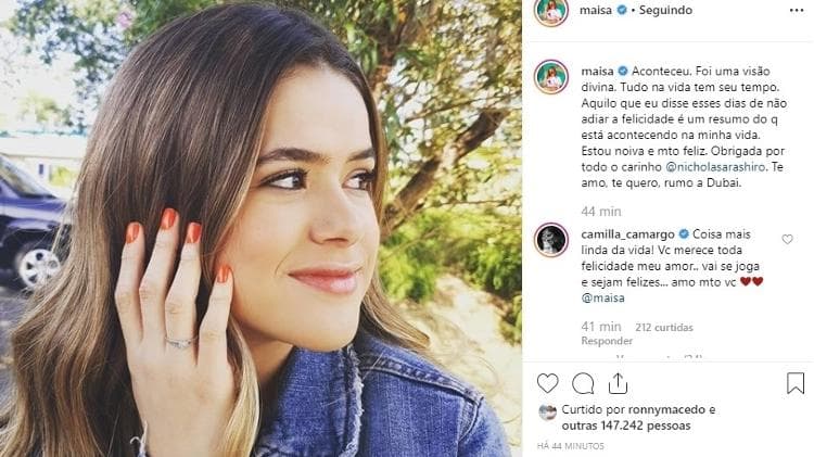 Maisa, do SBT aos 17 anos revela estar noiva de Nicholas Arashiro e mostra aliança: "Estou muito feliz" Foto: Reprodução Maisa, do SBT aos 17 anos revela estar noiva de Nicholas Arashiro e mostra aliança: "Estou muito feliz" Foto: Reprodução