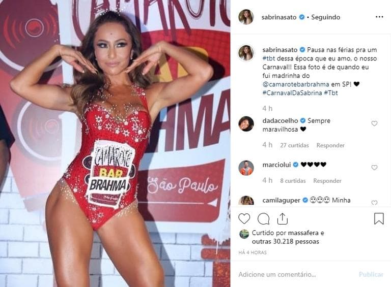 Sabrina Sato quando foi madrinha do Camarote Bar Brahma (Foto: Reprodução) Sabrina Sato quando foi madrinha do Camarote Bar Brahma (Foto: Reprodução)