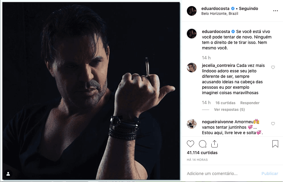 Eduardo Costa posta foto nas redes sociais Foto: Reprodução/Instagram Eduardo Costa posta foto nas redes sociais Foto: Reprodução/Instagram