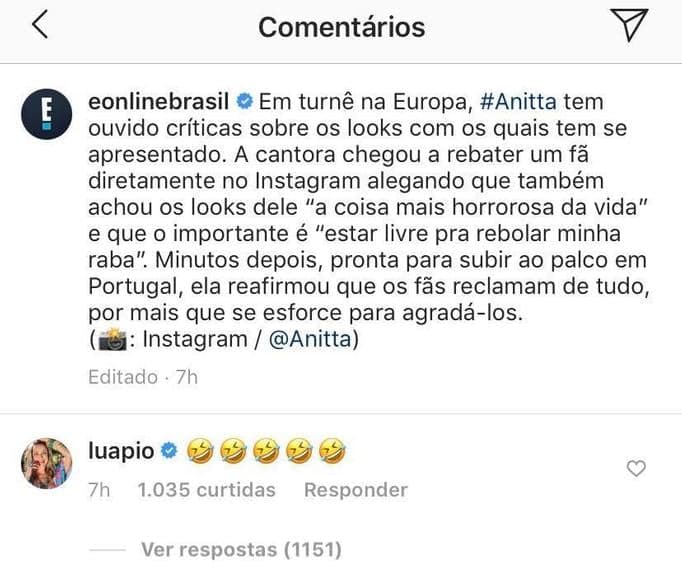 Luana Piovani debochou da cantora Anitta em notícia que criticava looks da cantora e gerou polêmica. Simaria passa a seguir a loira após rumores de desentendimento com funkeira Luana Piovani debochou da cantora Anitta em notícia que criticava looks da cantora e gerou polêmica. Simaria passa a seguir a loira após rumores de desentendimento com funkeira