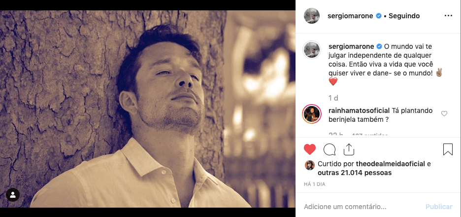 Sérgio Marone publicou uma foto em sua conta do Instagram com uma suposta indireta. Foto: Reprodução Sérgio Marone publicou uma foto em sua conta do Instagram com uma suposta indireta. Foto: Reprodução