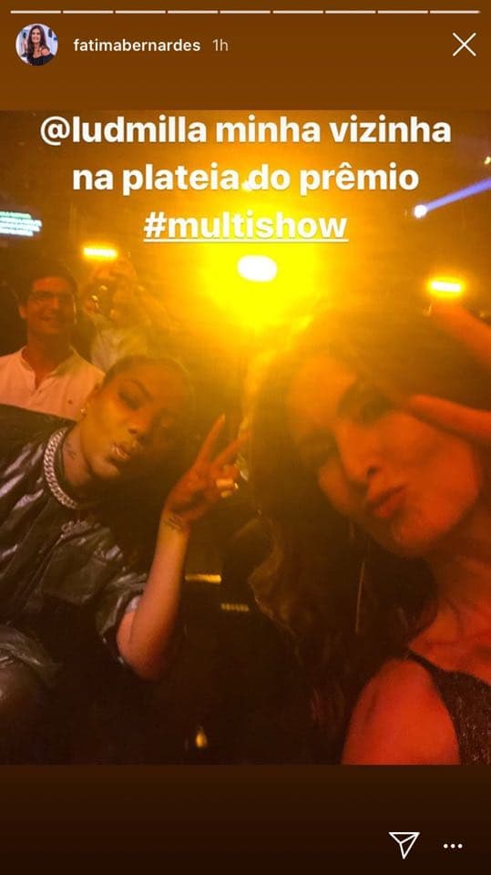 Fátima Bernarde posa com Ludmilla toda animada em uma selfie no Prêmio Multishow (Reprodução: Instagram) Fátima Bernarde posa com Ludmilla toda animada em uma selfie no Prêmio Multishow (Reprodução: Instagram)