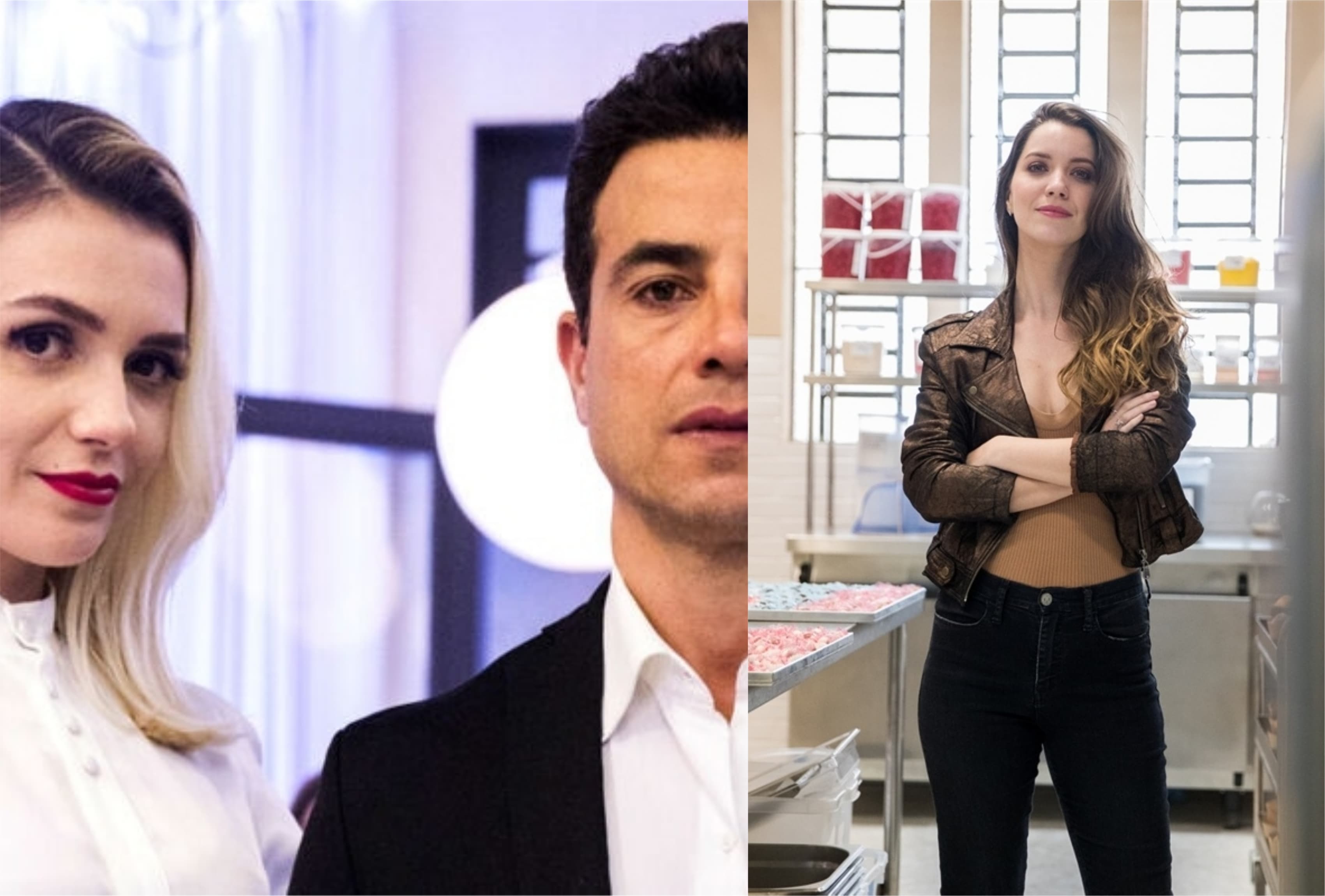 Kim (Monica Iozzi) se casa escondida de Márcio (Anderson Di Rizzi) e Fabiana (Nathalia Dill) entrega o jogo em A Dona do Pedaço (Montagem: TV Foco) Kim (Monica Iozzi) se casa escondida de Márcio (Anderson Di Rizzi) e Fabiana (Nathalia Dill) entrega o jogo em A Dona do Pedaço (Montagem: TV Foco)