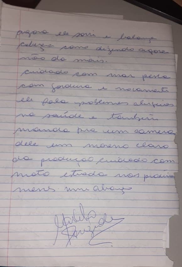 Carta psicografada enviada por Marcelo Rezende à Geraldo Luís (Foto: Érica Dias) Carta psicografada enviada por Marcelo Rezende à Geraldo Luís (Foto: Érica Dias)