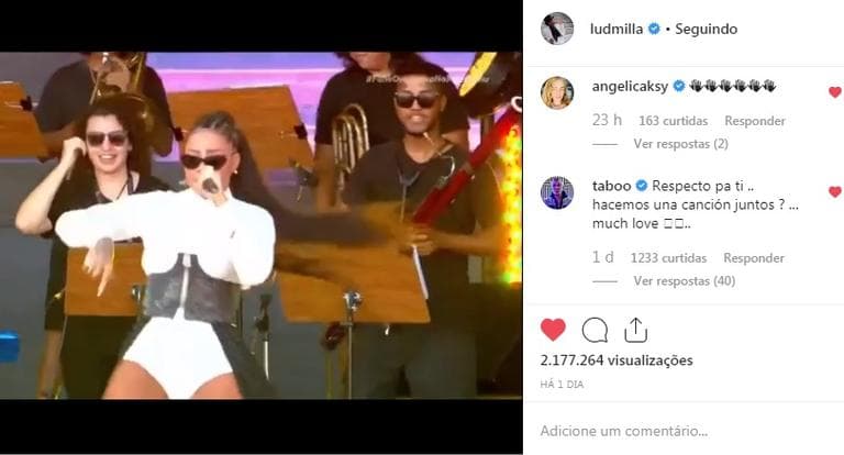 Comentário de Taboo na publicação de Ludmilla (Foto: Reprodução) Comentário de Taboo na publicação de Ludmilla (Foto: Reprodução)
