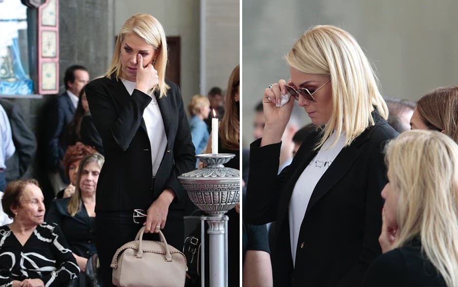 Ana Hickamann desaba em velório do Gugu, mas vê filho do apresentador abatido e o conforta