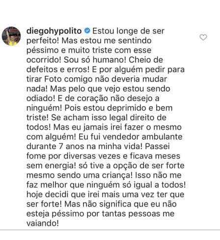 Diego Hypólito respondeu as vaias recebidas durante festa gay. Foto: Reprodução Diego Hypólito respondeu as vaias recebidas durante festa gay. Foto: Reprodução