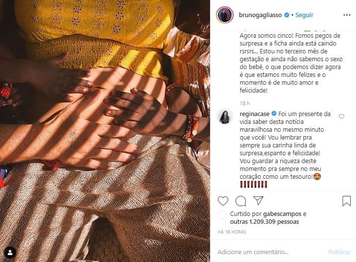 Regina Casé da detalhes surreais sobre a gravidez do ex-ator da Globo, Bruno e Gioavanna Ewbank (Foto: Reprodução/Instagram) Regina Casé da detalhes surreais sobre a gravidez do ex-ator da Globo, Bruno e Gioavanna Ewbank (Foto: Reprodução/Instagram)