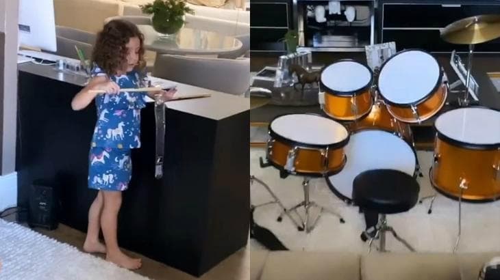 Aos 4 anos, Ysis ganhou uma bateria do papai noel e já está tocando (Foto: Reprodução/Instagram) Aos 4 anos, Ysis ganhou uma bateria do papai noel e já está tocando (Foto: Reprodução/Instagram)