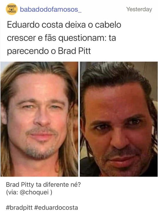 Eduardo Costa é comparado a Brad Pitt (Foto: reprodução) Eduardo Costa é comparado a Brad Pitt (Foto: reprodução)
