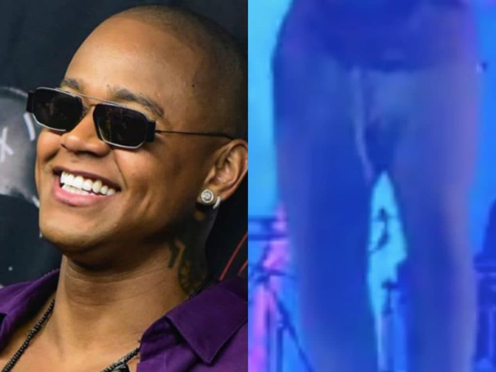 Léo Santana sobe no palco com calça solta demais e vídeo com tudo balançando choca: "p!** tá marcando"