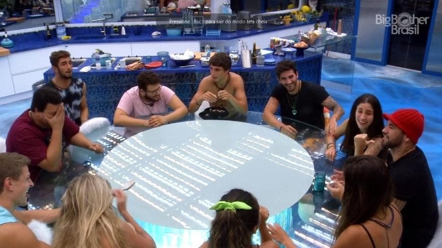 Brothers brincam de perguntas e respostas durante a madrugada Imagem: Reprodução/Globoplay bbb 20 Brothers brincam de perguntas e respostas durante a madrugada Imagem: Reprodução/Globoplay bbb 20