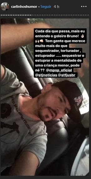 Carlinhos Silva, o Mendigo do Pânico, se compara a goleiro Bruno (Foto: Reprodução/Instagram) Carlinhos Silva, o Mendigo do Pânico, se compara a goleiro Bruno (Foto: Reprodução/Instagram)