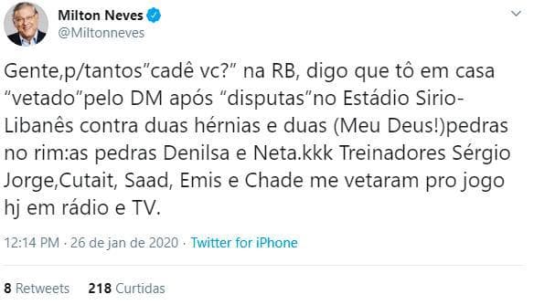 Milton Neves é internado com dores intensas (Foto: Reprodução/Instagram/Twitter) Milton Neves é internado com dores intensas (Foto: Reprodução/Instagram/Twitter)