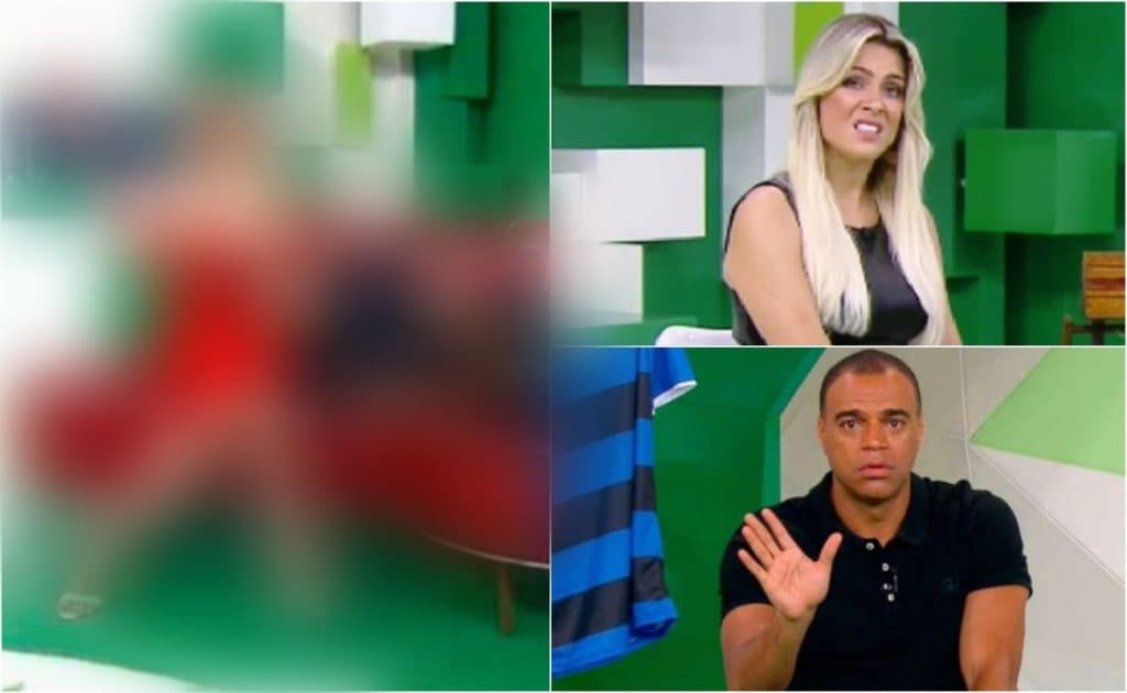 Ao vivo na Band, Denílson deita no colo de Renata Fan e loira consola "choro" do colega