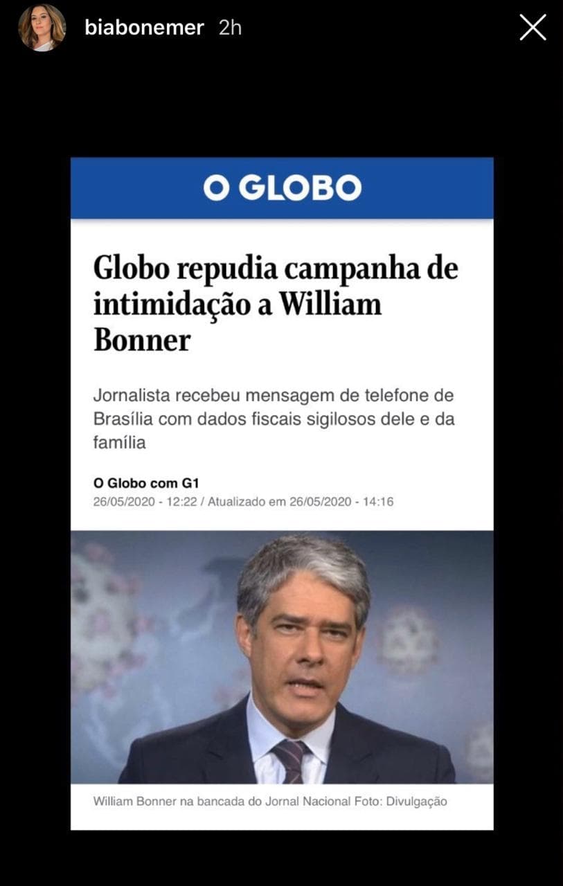 Bia Bonemer se manifesta em defesa de sua família (Foto: Reprodução) Bia Bonemer se manifesta em defesa de sua família (Foto: Reprodução)