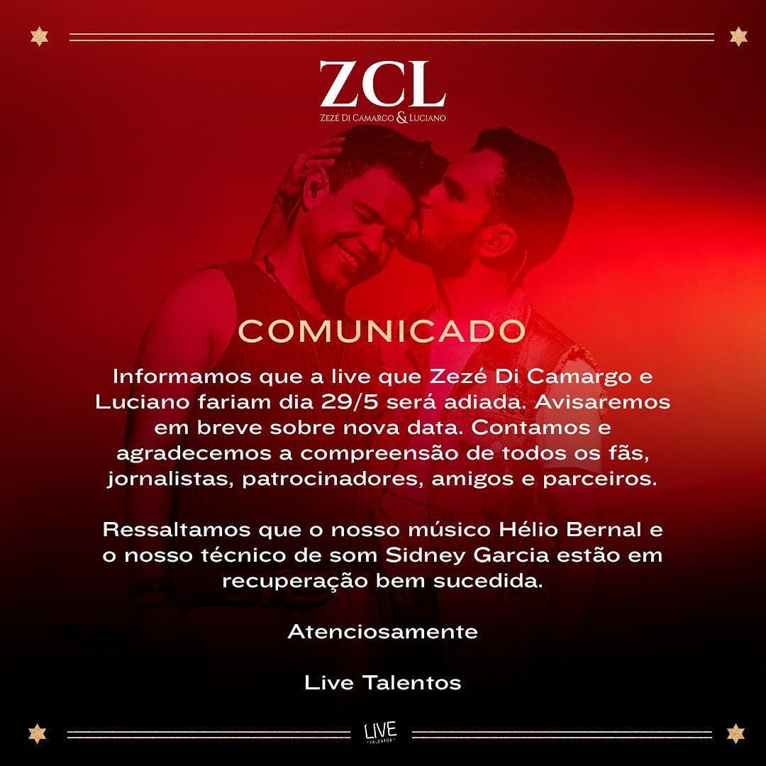 Zezé Di Camargo e Luciano tiveram live adiada (Foto: Reprodução/Instagram) Zezé Di Camargo e Luciano tiveram live adiada (Foto: Reprodução/Instagram)