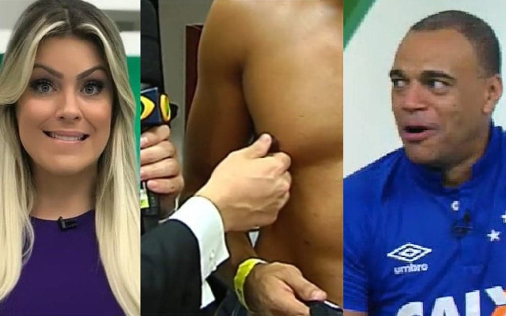 Renata Fan e Denilson tem relacionamento divulgado na Band e apresentadora expõe jogador de sunga: "Tirem crianças"