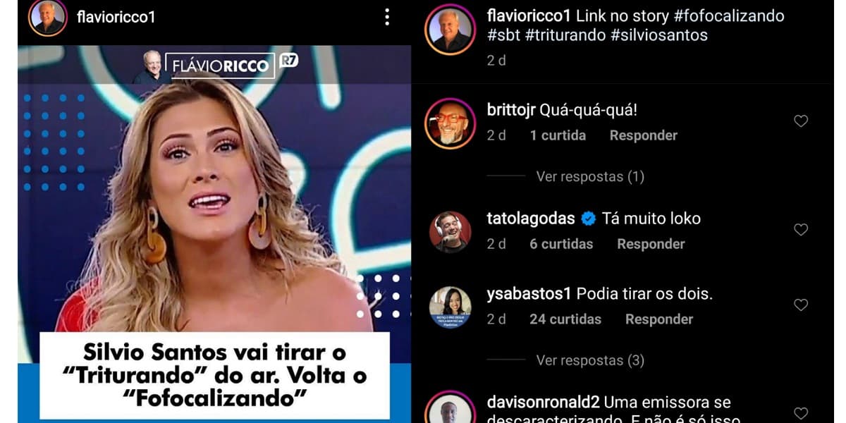 Britto Jr rebate decisão de Silvio Santos após volta do Fofocalizando no SBT (Foto: Reprodução/Instagram) Britto Jr rebate decisão de Silvio Santos após volta do Fofocalizando no SBT (Foto: Reprodução/Instagram)