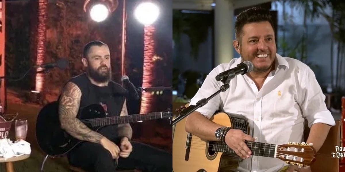 Bruno, da dupla com Marrone quis beijar Mateus, que canta ao lado de Jorge (Foto: reprodução) Bruno, da dupla com Marrone quis beijar Mateus, que canta ao lado de Jorge (Foto: reprodução)