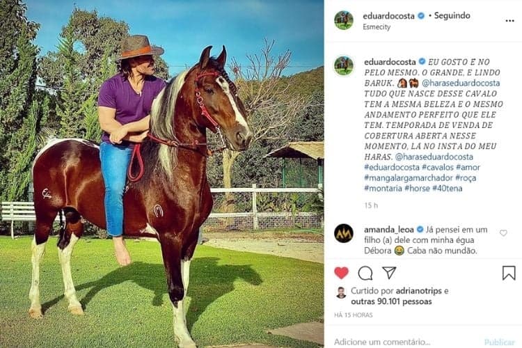 Eduardo Costa em um relato nas redes sociais (Foto: reprodução/Instagram) Eduardo Costa em um relato nas redes sociais (Foto: reprodução/Instagram)