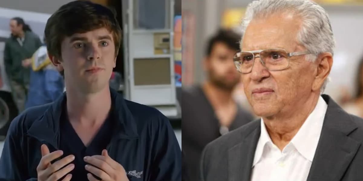 Freddie Highmore (Shaun Murphy) em The Good Doctor e Carlos Alberto de Nóbrega em A Praça é Nossa; série deixou a Globo em primeiro lugar na audiência (Foto: Reprodução/ABC/SBT) Freddie Highmore (Shaun Murphy) em The Good Doctor e Carlos Alberto de Nóbrega em A Praça é Nossa; série deixou a Globo em primeiro lugar na audiência (Foto: Reprodução/ABC/SBT)