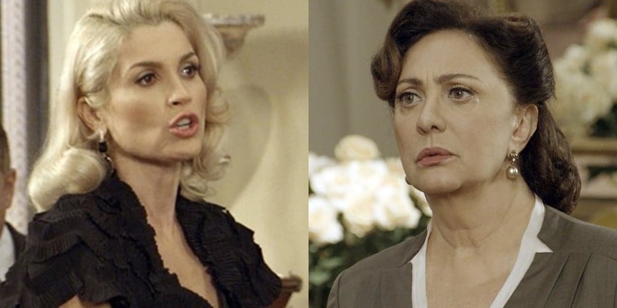Sandra (Flávia Alessandra) deixa Anastácia (Eliane Giardini) na miséria e expulsa a tia de casa em Eta Mundo Bom (Foto: Reprodução/Globo) Sandra (Flávia Alessandra) deixa Anastácia (Eliane Giardini) na miséria e expulsa a tia de casa em Eta Mundo Bom (Foto: Reprodução/Globo)