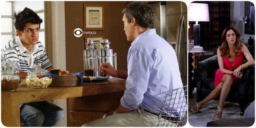 René e Junior estão sentados de frente um pro outro em uma cozinha enquanto Tereza Cristina está sentada em seu quarto solitária nesta foto montagem do TV Foco da novela Fina Estampa René e Junior estão sentados de frente um pro outro em uma cozinha enquanto Tereza Cristina está sentada em seu quarto solitária nesta foto montagem do TV Foco da novela Fina Estampa