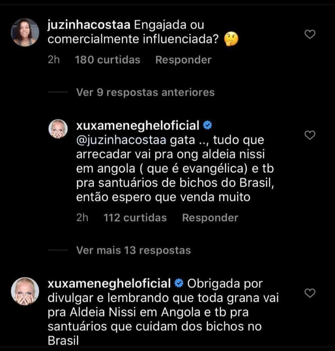 Xuxa responde comentário (Foto: Reprodução) Xuxa responde comentário (Foto: Reprodução)