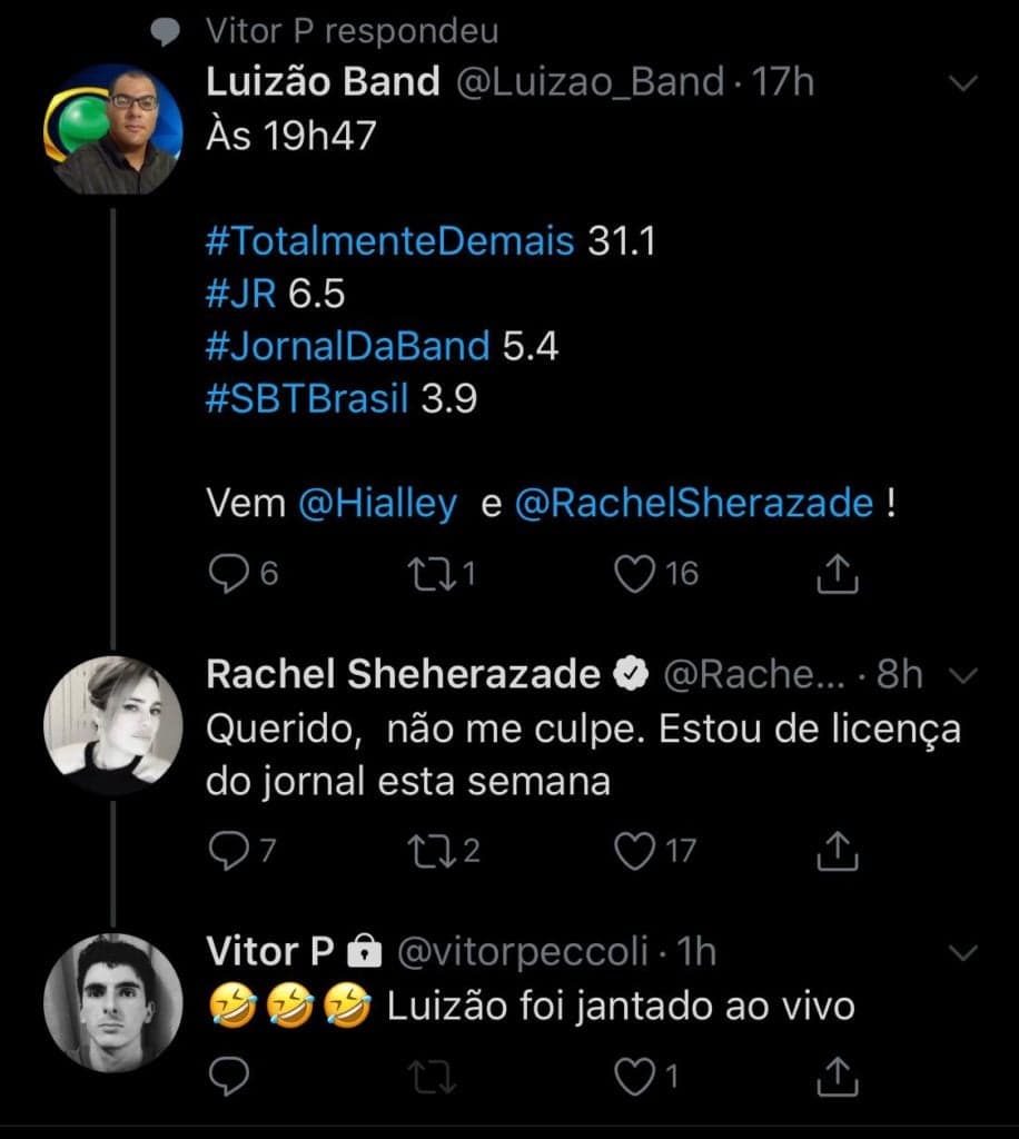 Rachel Sheherazade responde seguidor no Twitter (Foto: Reprodução) Rachel Sheherazade responde seguidor no Twitter (Foto: Reprodução)