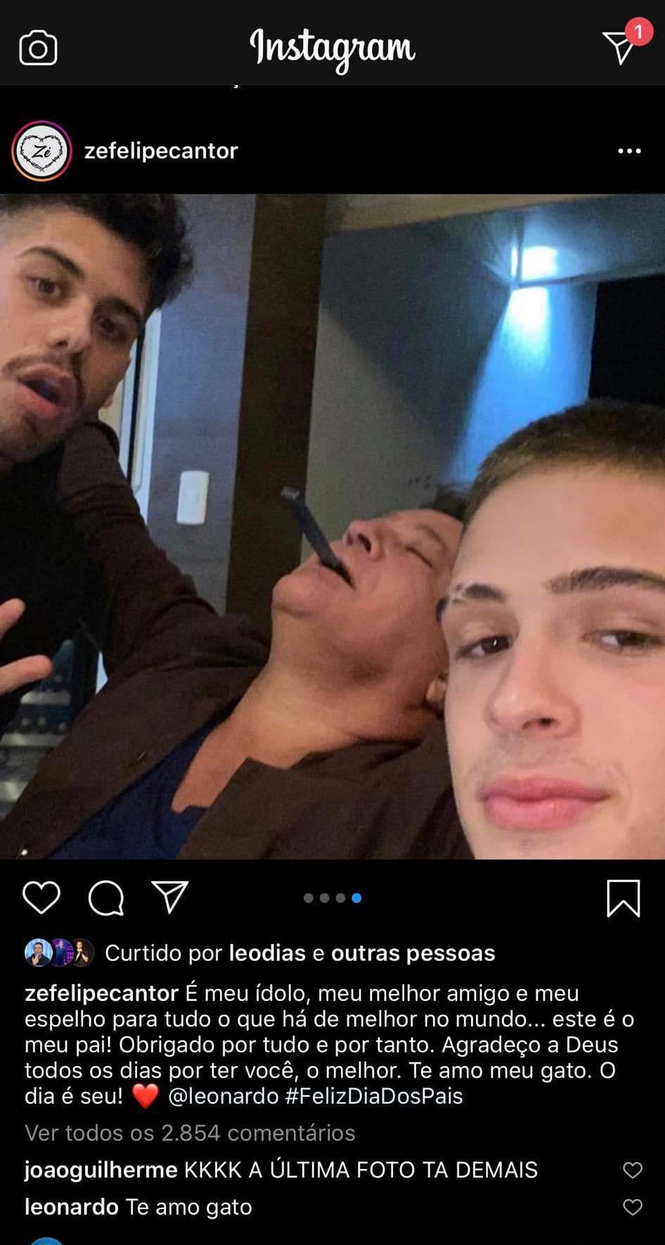 João Guilherme deixou comentário especial na postagem de Zé Felipe sobre Leonardo (Foto: Reprodução/ Instagram) João Guilherme deixou comentário especial na postagem de Zé Felipe sobre Leonardo (Foto: Reprodução/ Instagram)