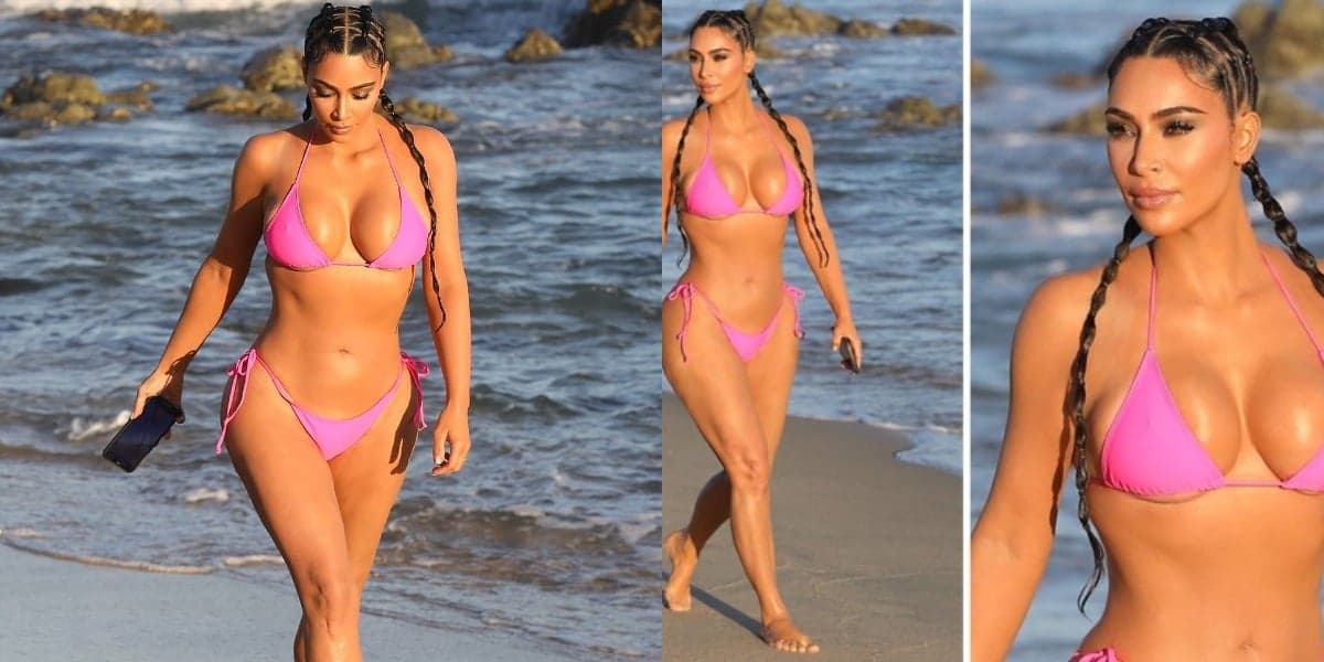 Kim Kardashian de biquíni na praia (Foto: Reprodução) Kim Kardashian de biquíni na praia (Foto: Reprodução)